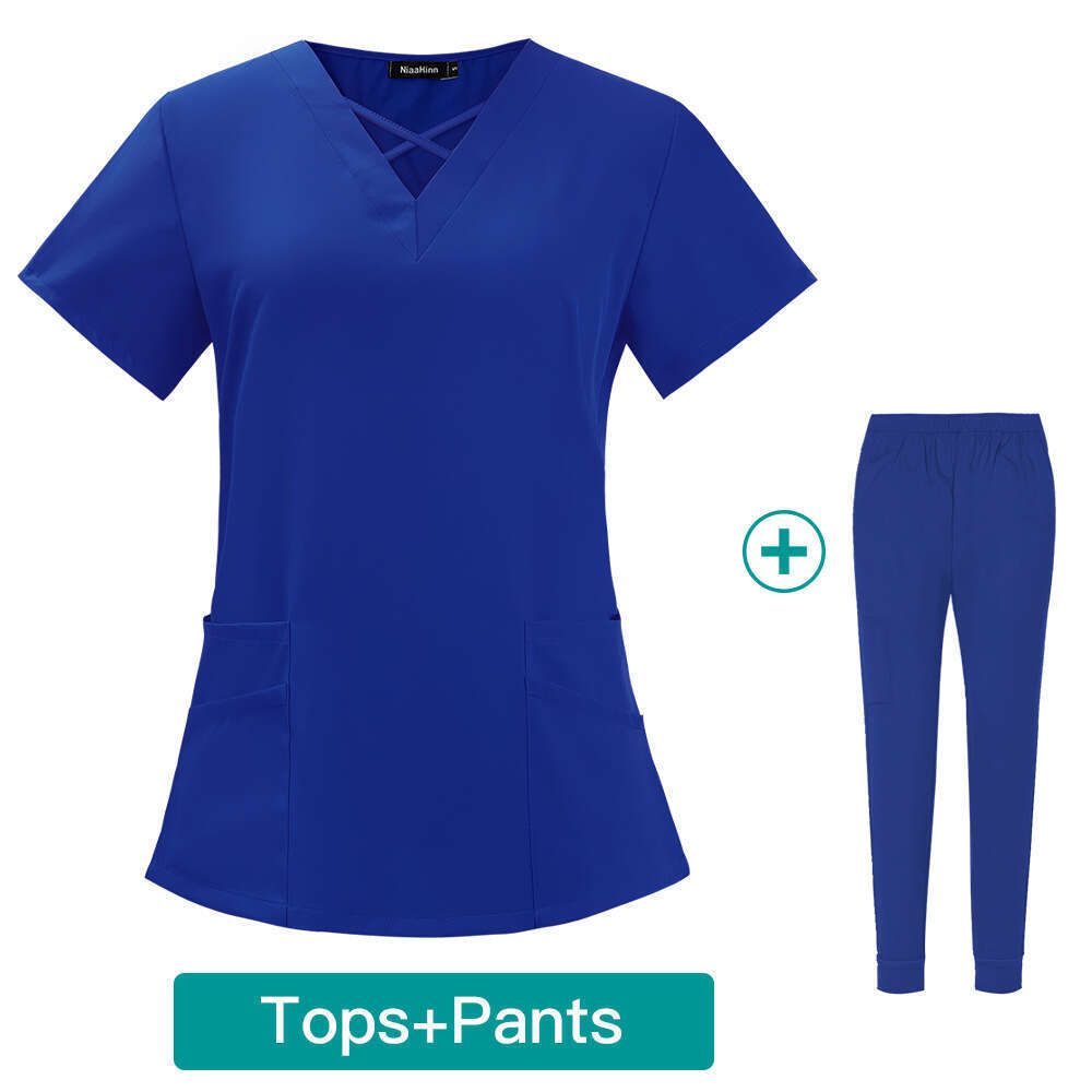 Niaa Hinn Scrubs Zip Up Scrubs New Arrival Non-ironing French Printing Business Affairs Self-cultivation Short Waist Linen