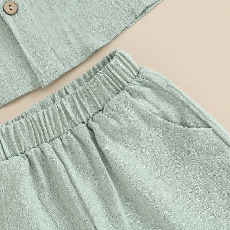 Clothing Sets Kids Boys Summer Outfits Solid Color Turn-Down Collar Short Sleeve Shirts and Elastic Waist Shorts 2Pcs Clothes Set