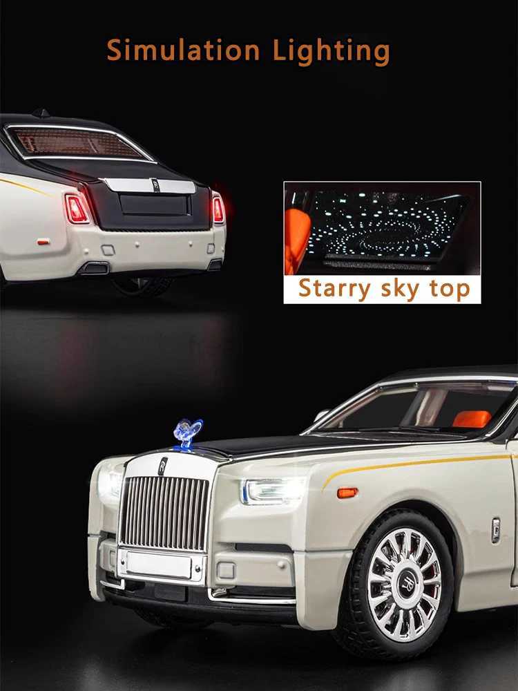 1 18 Large Rolls-Royce Phantom Alloy Car Model Simulation Sound And Light Pull Back Toy Car Metal Boy Collection Decoration GiftCL240717