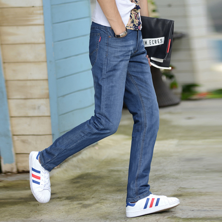 Spring and summer new Korean version slim fit straight leg business jeans men's casual ultra-thin long pants