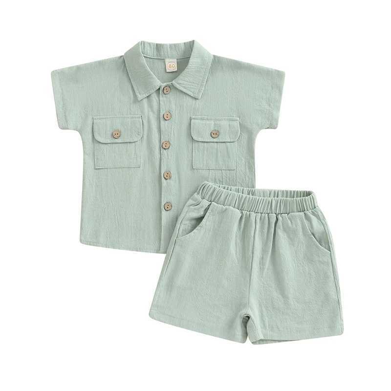 Clothing Sets Kids Boys Summer Outfits Solid Color Turn-Down Collar Short Sleeve Shirts and Elastic Waist Shorts 2Pcs Clothes Set