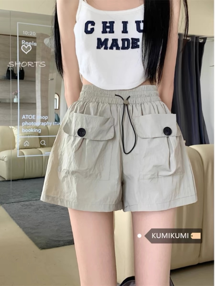 Official photo Jinmian Yamamoto design sense pocket work women's loose wide leg casual pants shorts