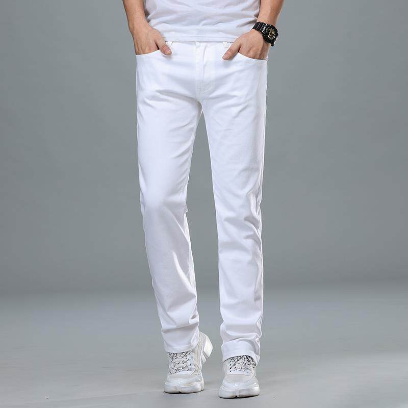 FBY216 Cotton white jeans loose straight trousers stretch fashion brand summer thin men's casual pants