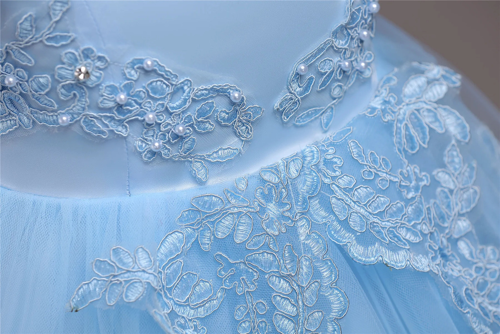 Girls Puffy Princess Sleeveless Beaded Flowers Embroidery Tulle Lace Tutu Dress For Evening Birthday Party Kids Clothes #584 240708