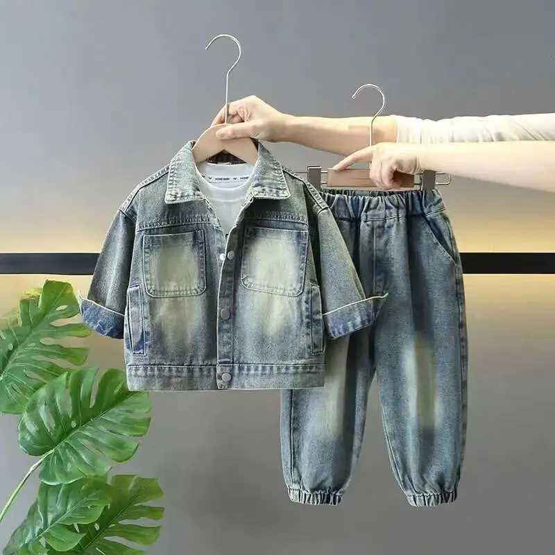 Clothing Sets Boys Spring and Autumn Cowboy Set 2024 New Western Childrens Cowboy Top+Jeans Korean Boys Two Piece Set Kids Outfits