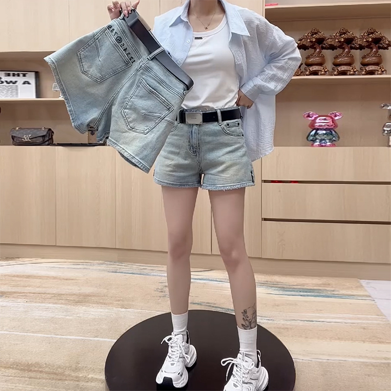 High waisted denim shorts for women in summer 2024, new plus size, fat mm, pear shaped figure, A-line wide leg hot pants