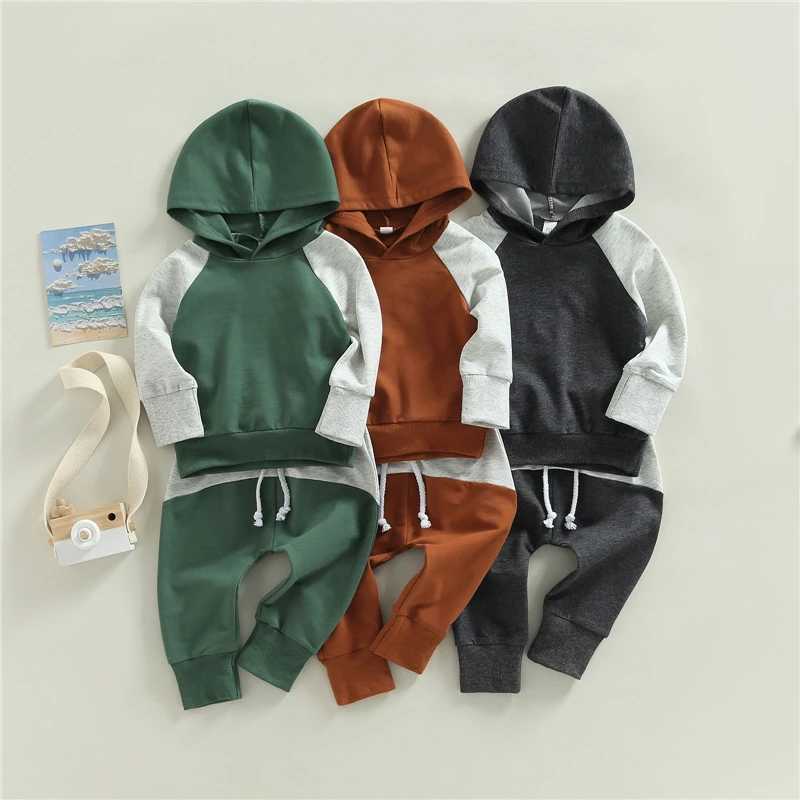 Clothing Sets Autumn Toddler Newborn Baby Boys Clothes Sets Long Sleeve Contrast Color Hoodie Tops+Drstring Long Pants Outfits