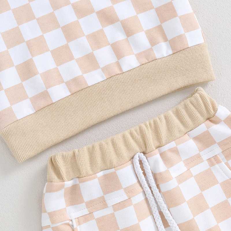 Clothing Sets 2Pcs Baby Boy Summer Outfit Toddler Newborn Infant Checkerboard Print Short Sleeve Pocket T-Shirt Shorts Set Toddler Boy Clothes