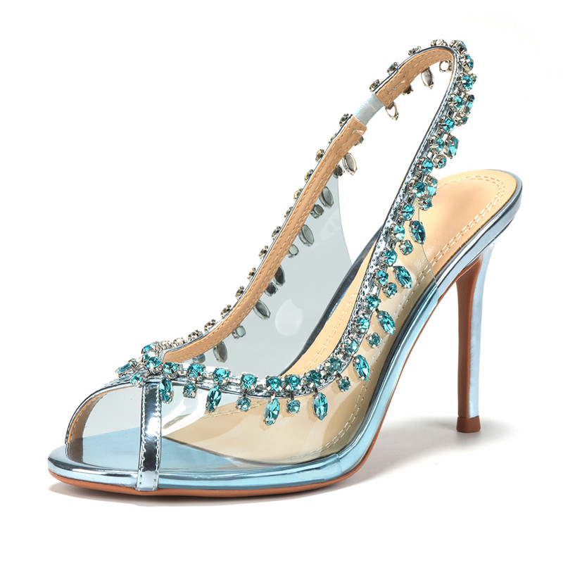 Sexy Peep toe Transparent PVC Women Pumps Luxury Crystal Tassel Slingbacks thin High heels Spring Summer Wedding Party Shoes