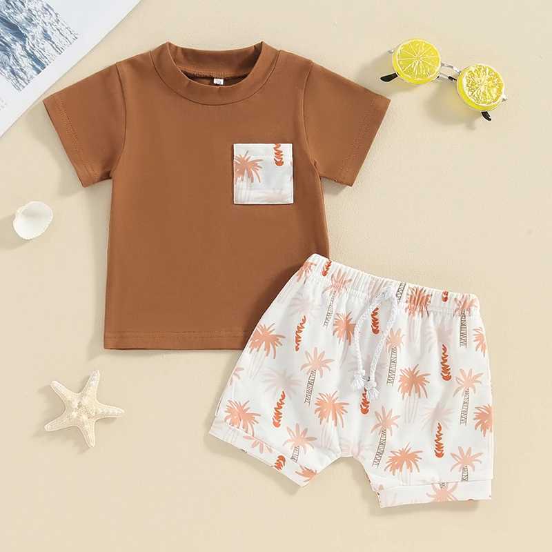 Clothing Sets Toddler Baby Boys Summer Outfits Tree Print Short Sleeve T-Shirt and Elastic Shorts for 2 Piece Vacation Clothes Set
