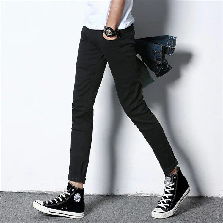 New Arraival Men Fashion Jeans Casual Slim-Fit Denim Trousers Korean Style Men's Solid Color