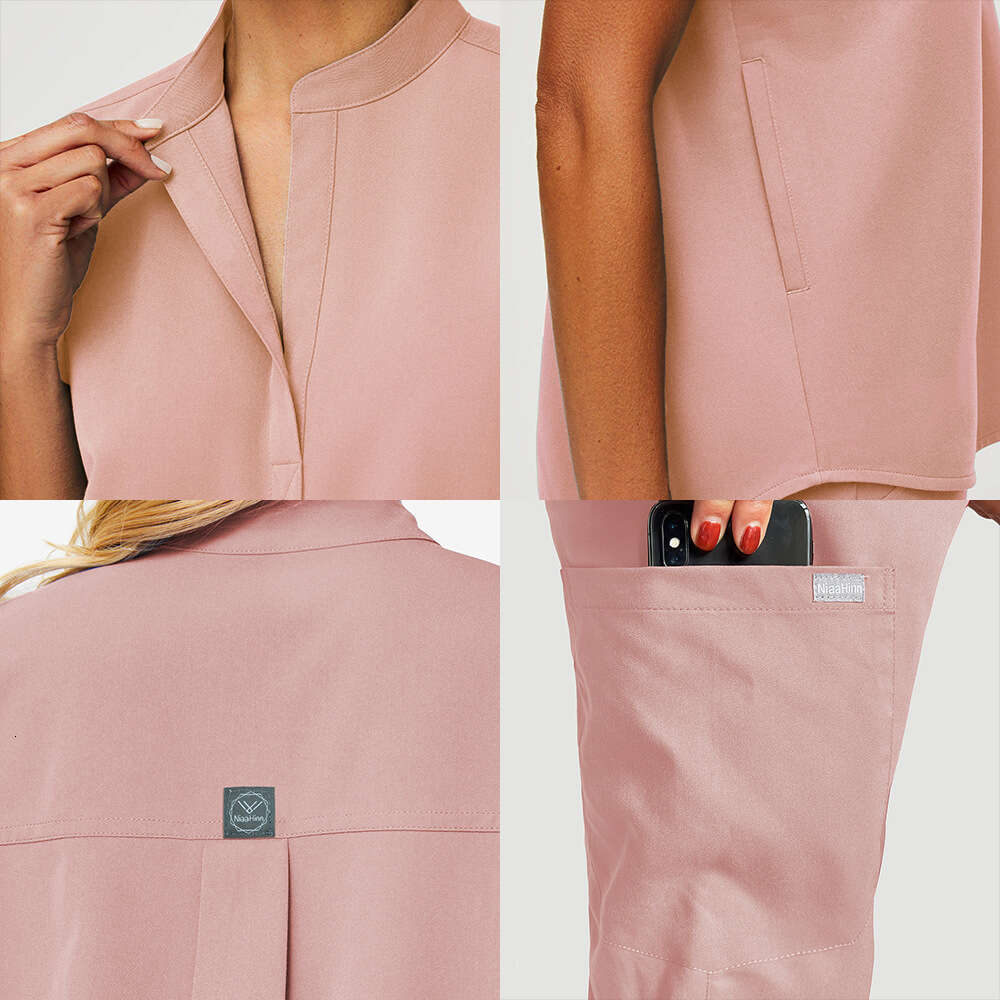 Niaa Hinn Scrubs for Women Uniform Scrubs Set Zip Up New Product Long Non-ironing Solid Leisure Time Popular Fashion Sexy Temperament Linen Short Wais