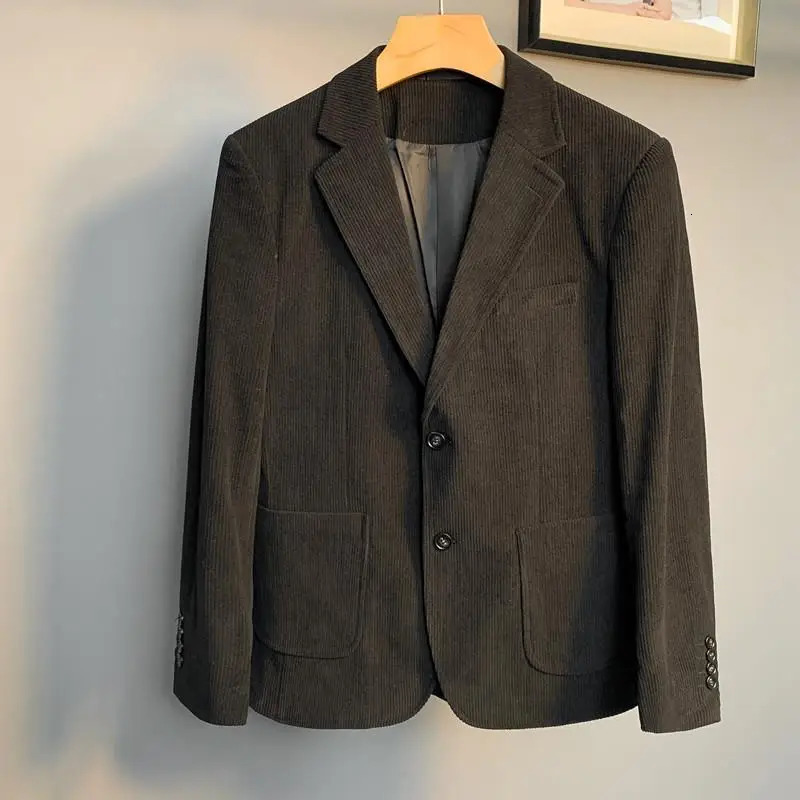 British style mens business striped suit slim corduroy solid color leisure fashion coat 240711