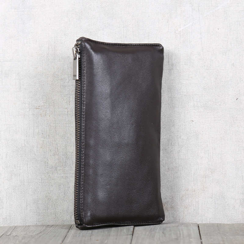 Men Long Wallets Genuine Leather Luxury Simple Clutch Bag Women Casual Cell Phone Purses Big Capacity Zipper Money Pouch