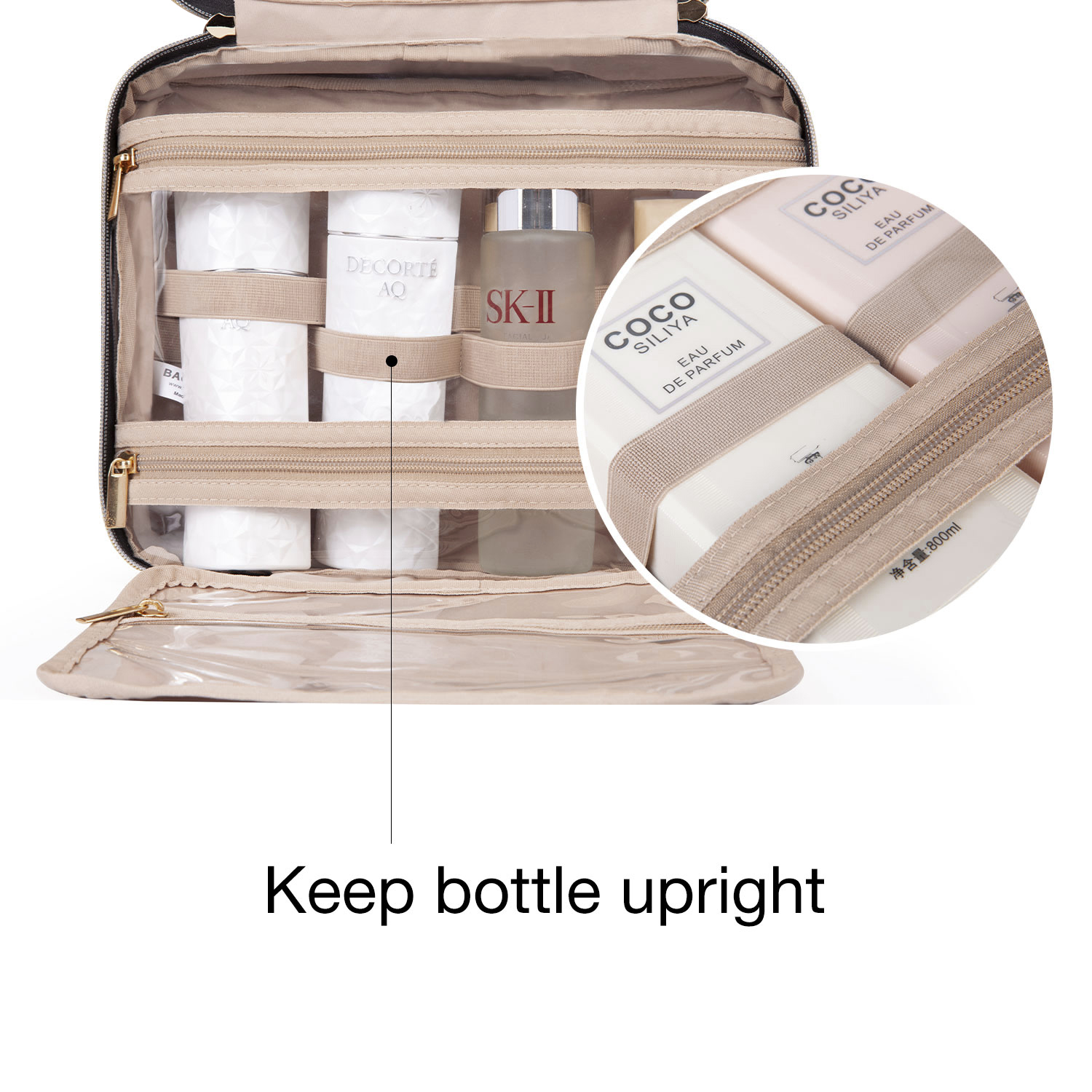 BAGSMART Toiletry Bag with Hanging Hook Water-resistant Makeup Bag Travel Organizer for Shampoo Full Sized Container Toiletries