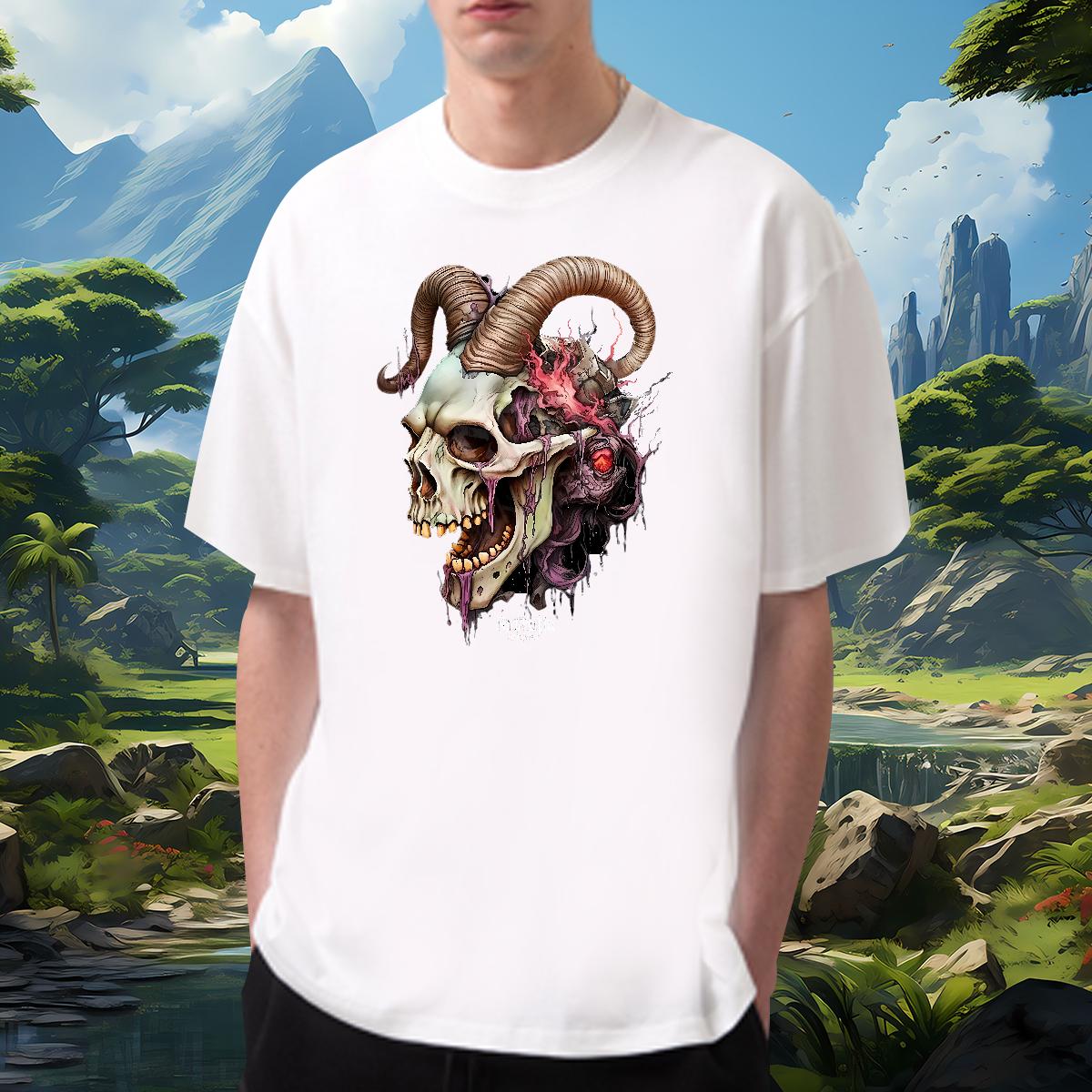 Classic Mens T Shirts Skeleton 100% Cotton 230g Custom Print Oversized Men Tshirts Anime Printing Street Cotton Breathable Soft Designer Tees Shirts