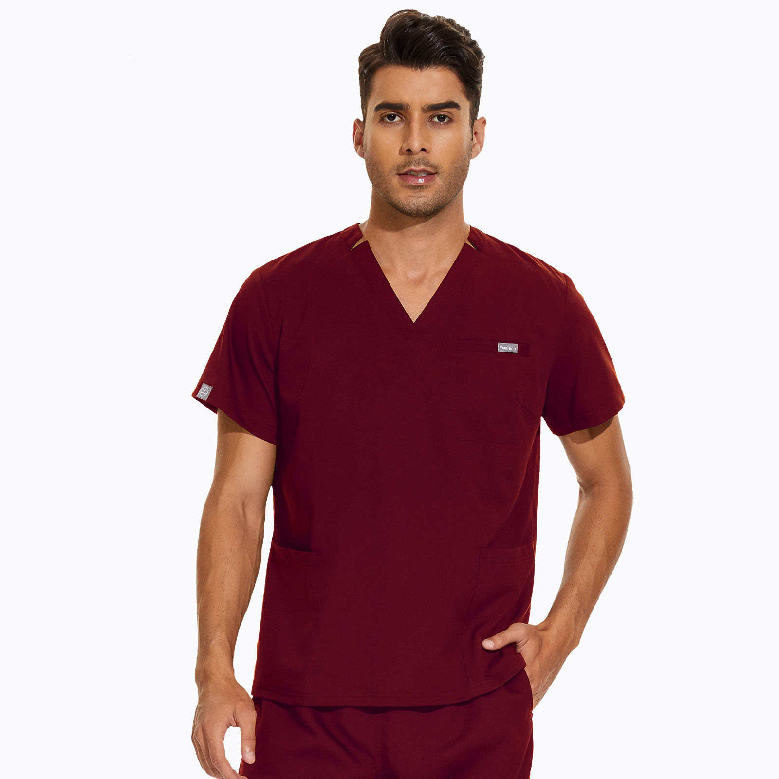 Large size V-neck hospital nurse uniform set for women's Korean version hand sanitizer short sleeved unisex doctor F717#38 ddmymarket