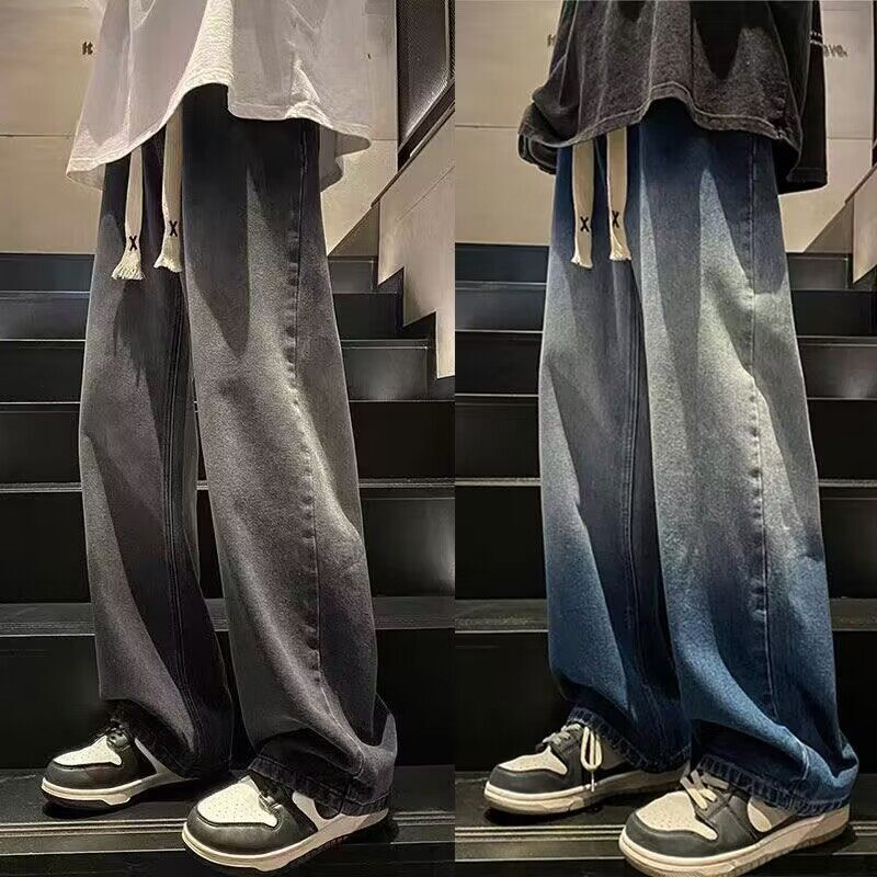 Baolaiwu New fashion Vintage gradient s men's Korean loose fitting student straight pants men jean
