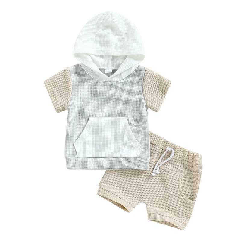 Clothing Sets Newborn Baby Girls Boys Summer Clothes Casual Short Sleeve Waffle Knit Pocket Top+Shorts Tracksuits Toddler Infant Outfit Set