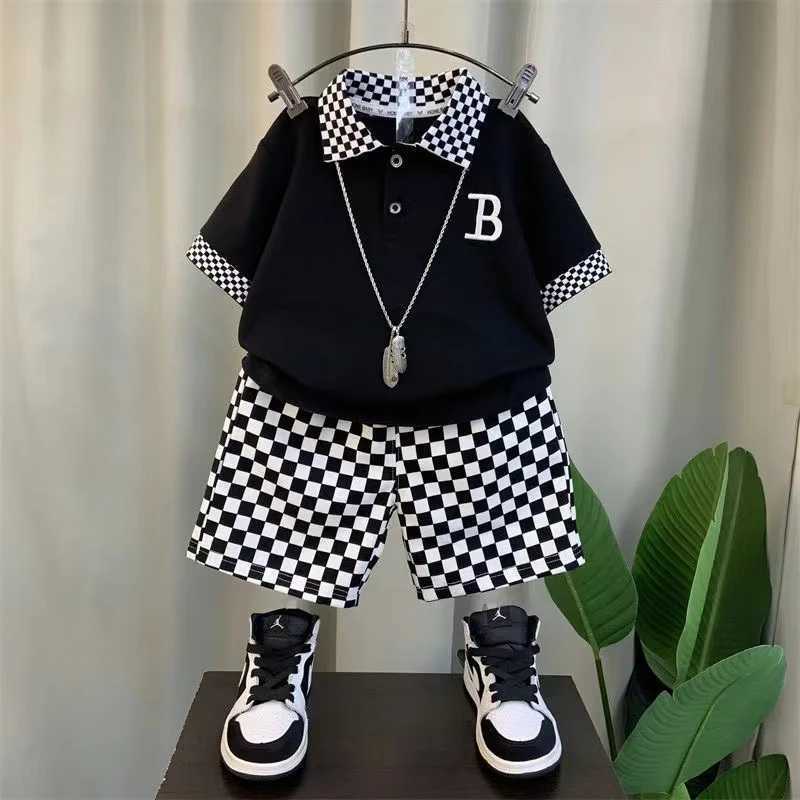 Clothing Sets Boys Summer Cool Polo Shirt Set New Childrens Fashionable Short sleeved Boys Baby Summer Clothes Explosive Street Clothes