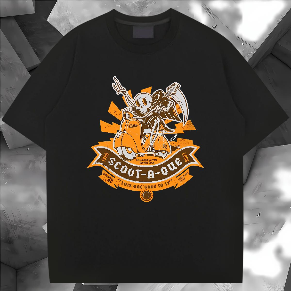 Fashion Design T-Shirts for Men Skeleton 230g 100% Cotton Cartoon Print Daily Wear Men Tees Short Sleeve Cotton O-Neck Loose