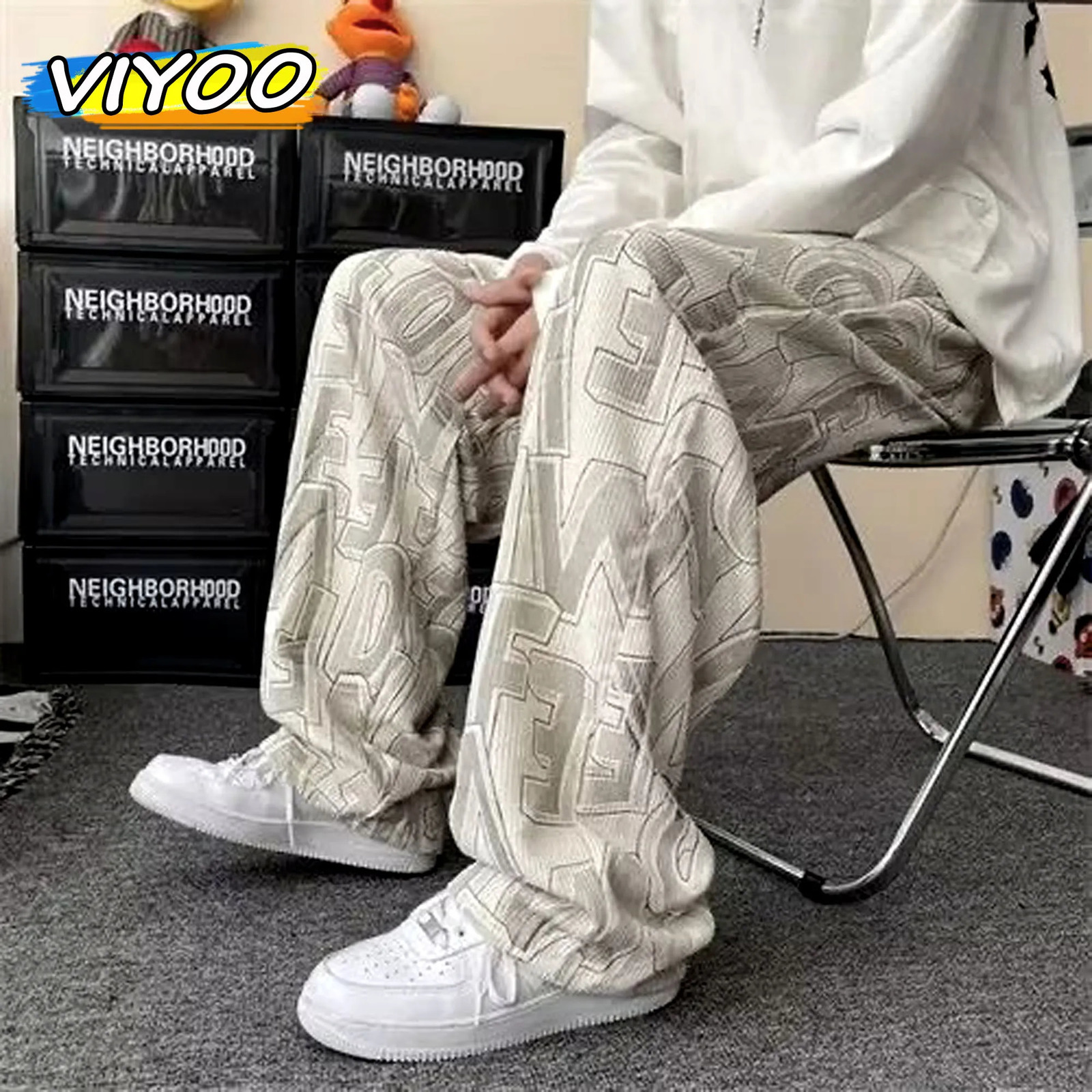 Y2K Casual Pants Men High Street Corduroy Letter Printed Wide Leg Track Streetwear Spring Autumn Sports Pants Sweatpants Male 240708