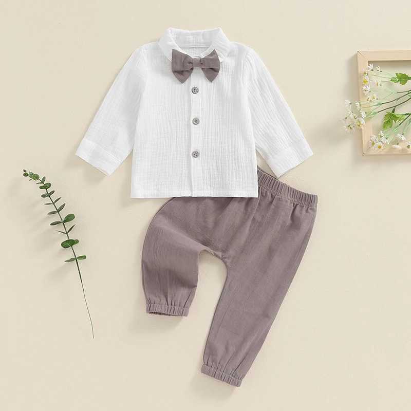 Clothing Sets Baby Kids Boy Fall Clothes Solid Color Button Long Sleeve Shirt with Bow Tie and Elastic Pants 2 Piece Outfits for Toddler