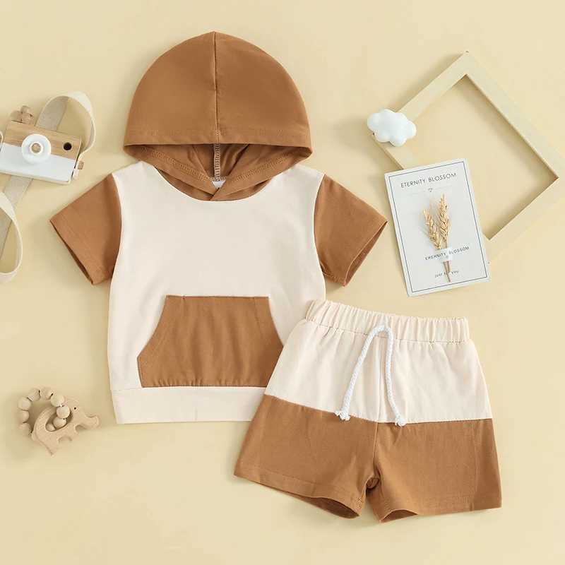 Clothing Sets Toddler Infant baby Boy Summer Clothes Outfit Contrast Color Short Sleeve Hood T-Shirt with Elastic Waist Shorts
