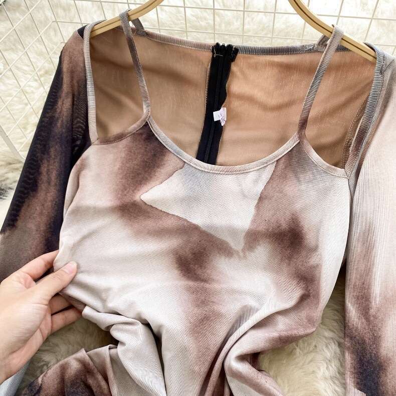 Spring and Autumn New Design Feeling Irregular Halo Dyeing Pure Desire Style Round Neck Slim Fit Womens Dress Temperament Short Oversize Dress BOHO DR