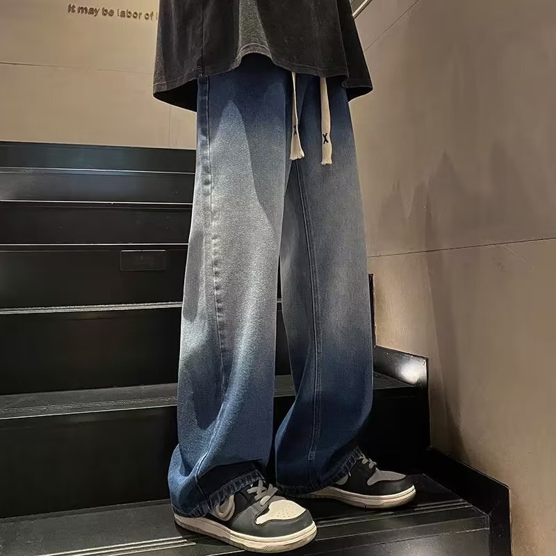 Workwear denim men's autumn thin loose straight wide leg American fashion brand versatile casual pants