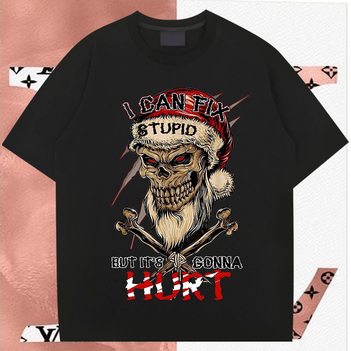 2024 DIY T-Shirts Skeleton 230g Cotton Asian Size Men Tops Tees Street Wear Round Neck Short Sleeve Soft Clothes