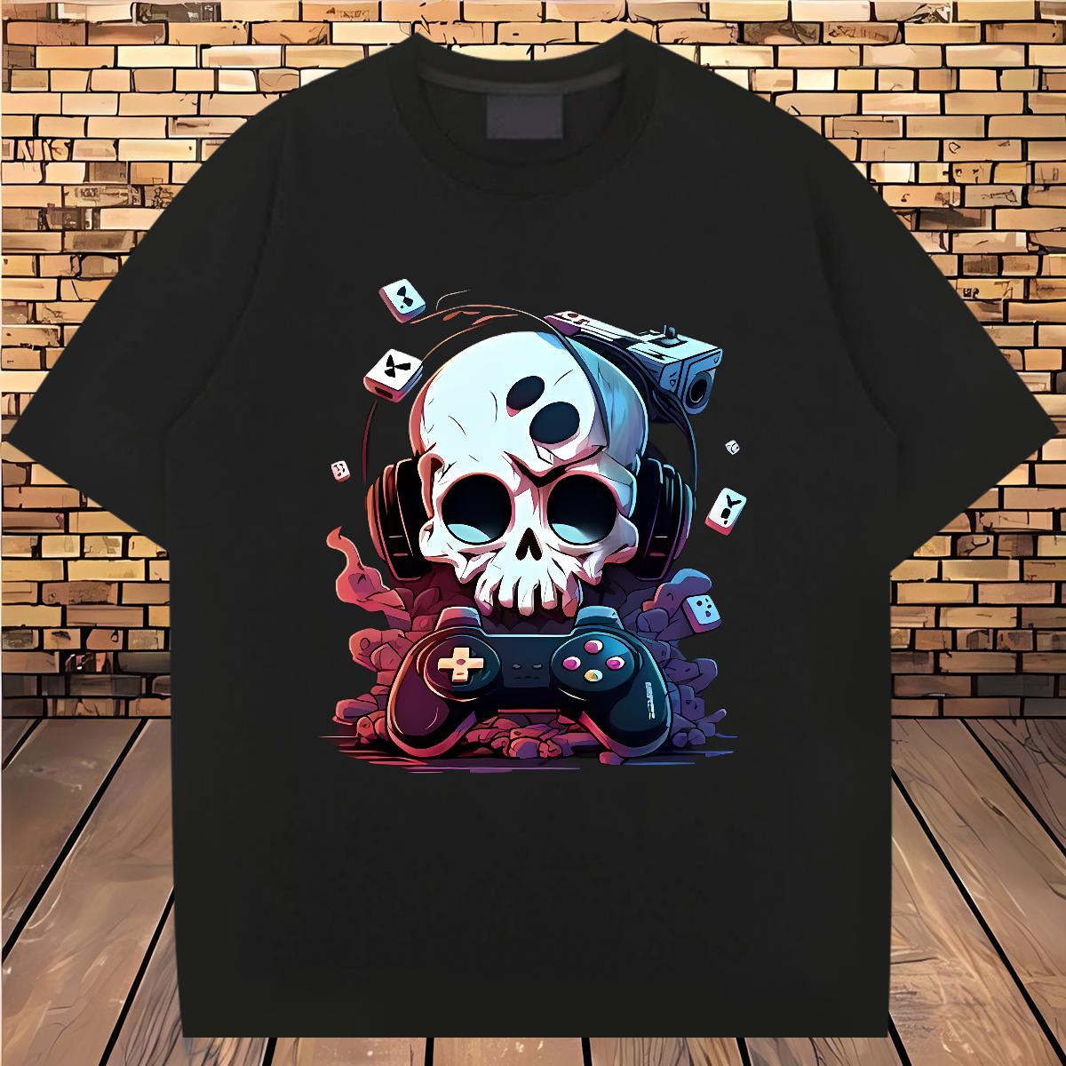 Custom T shirt Skeleton 100% Cotton 230g Custom Cartoon Anime Printing Street Men Tshirts Round Neck Short Sleeve Cool