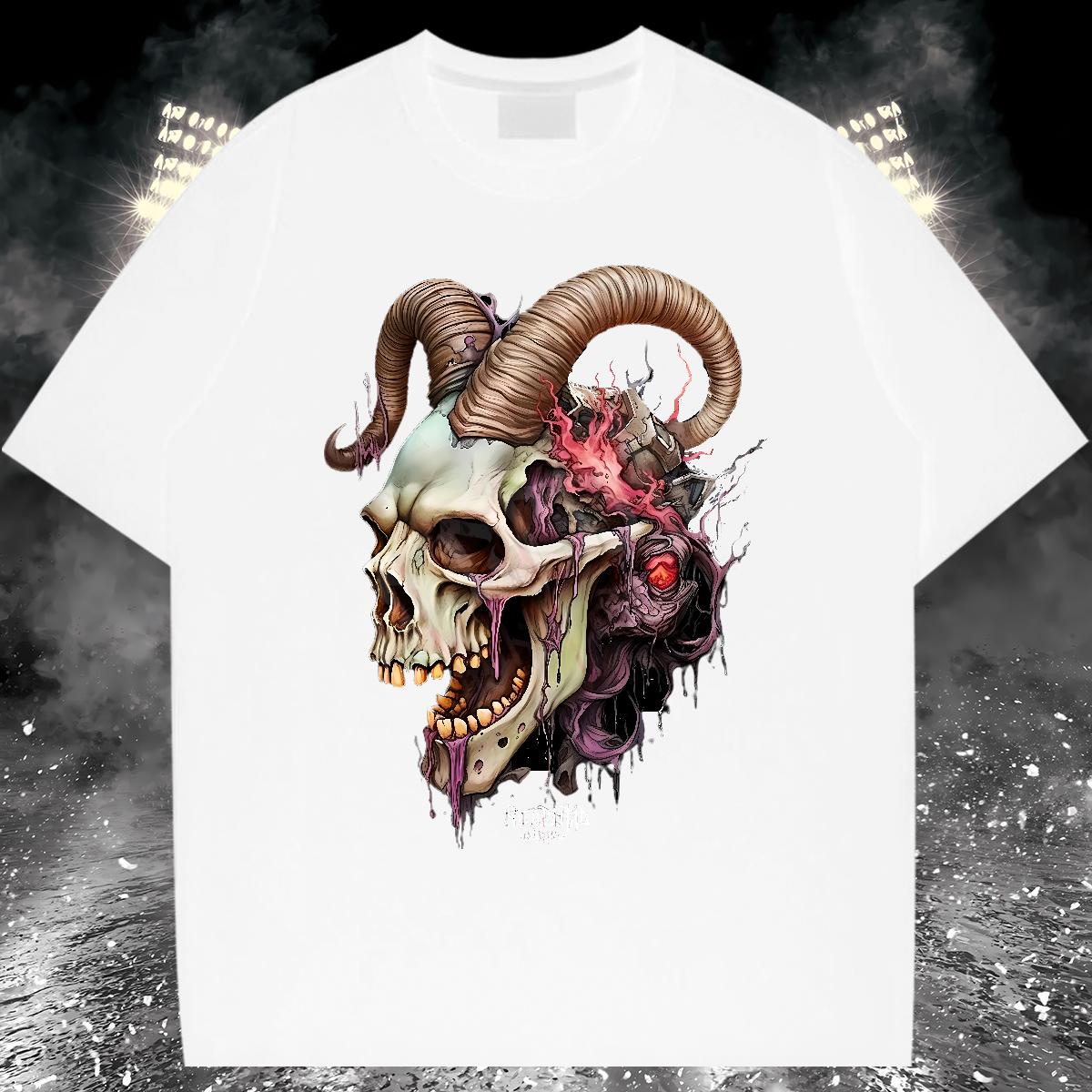 Cool Design T shirt Skeleton 230g 100% Cotton Daily Wear Short Sleeve Cotton O-Neck Tshirts Fashion New Graphic Tops Shirt