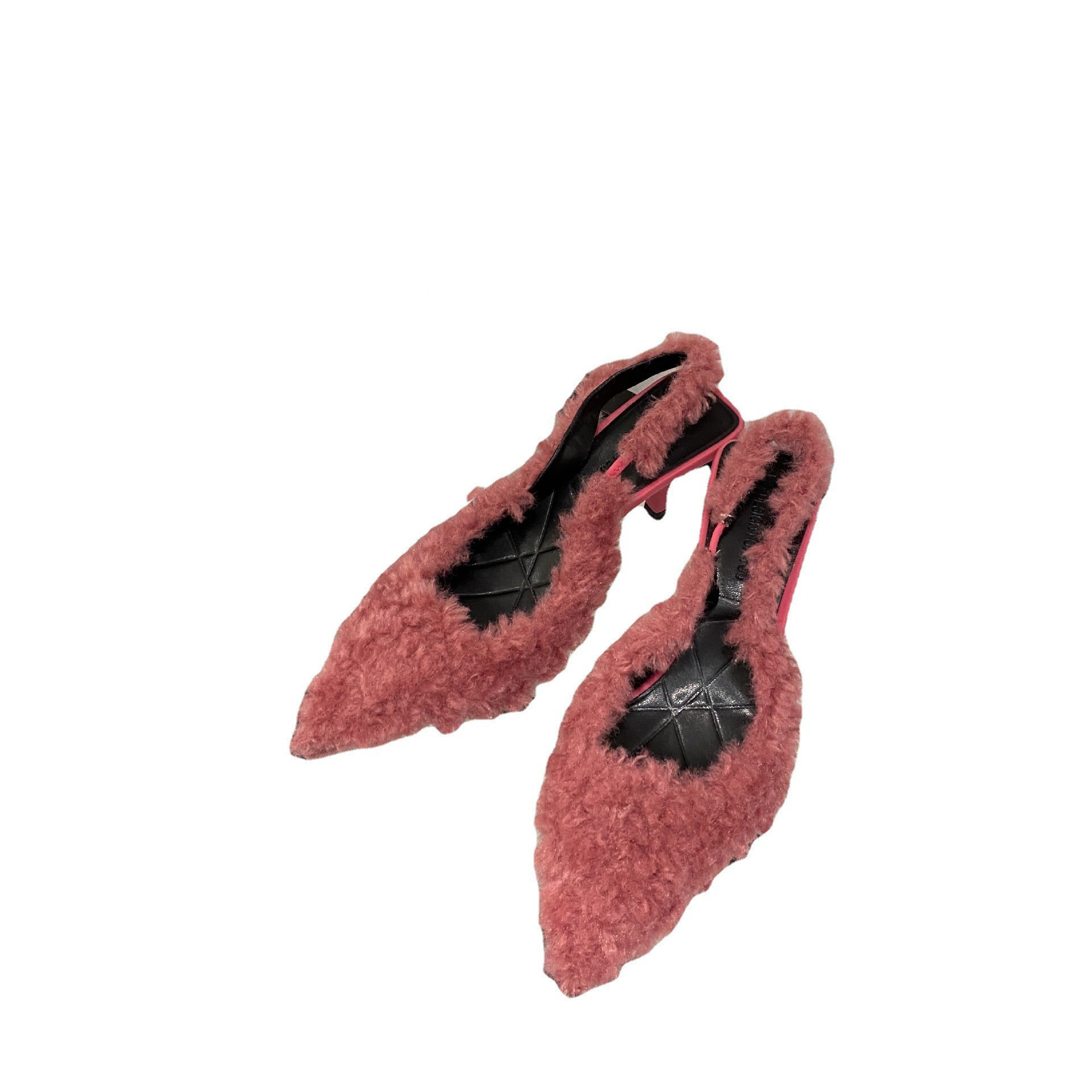 shipping women slim sandals Free heels fairy style for spring 2023. New design with pointed back and empty high-heeled fur sole Lhshoe
