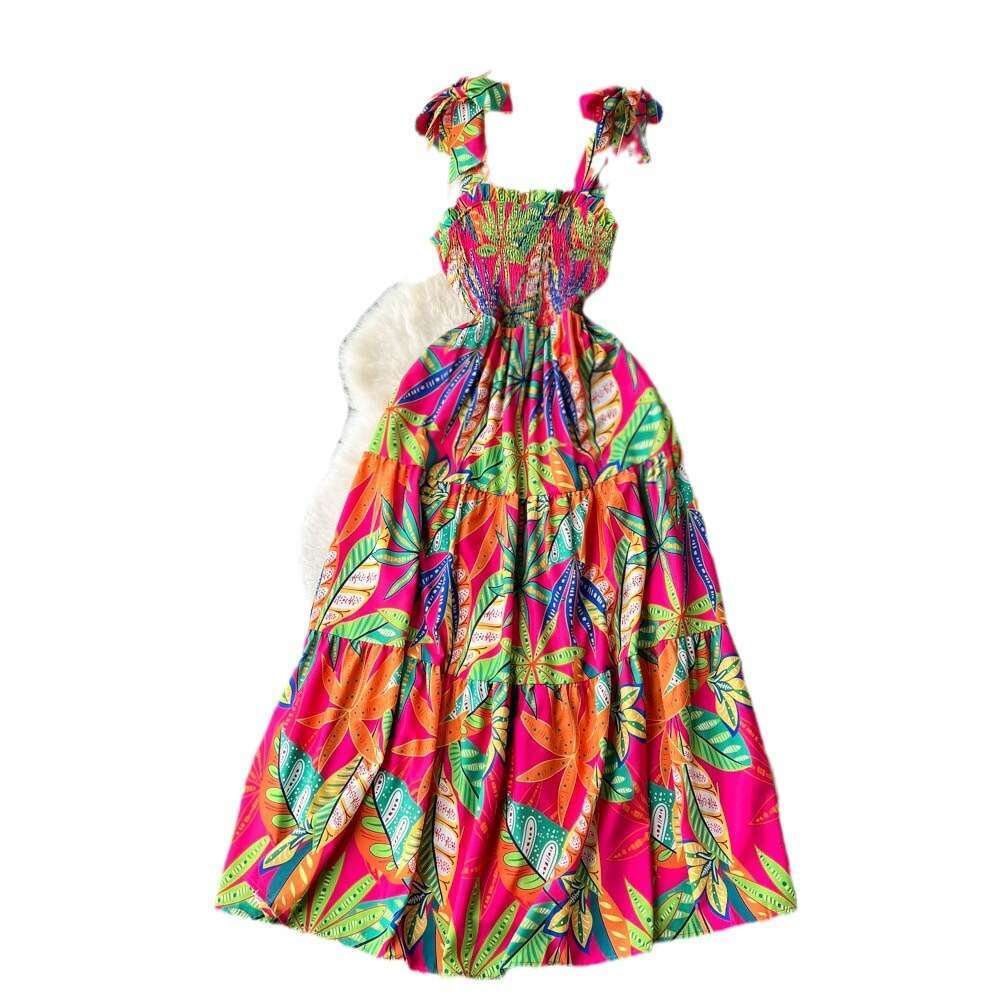 Travel Vacation Skirt Summer New Bra Tie Off Shoulder Waist Large Hem Printed Dress Short Novelty Self-cultivation Temperament Denim Dress Lace Dress