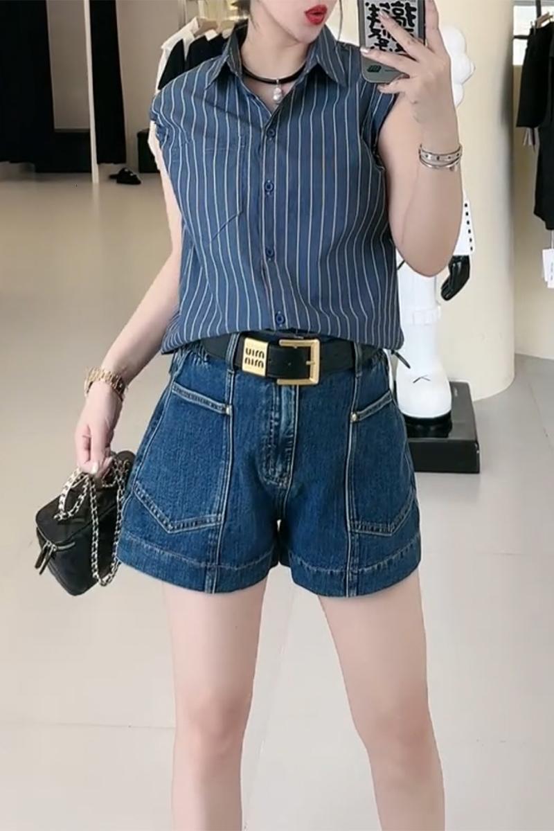 High waisted denim shorts for women in summer 2024, plus