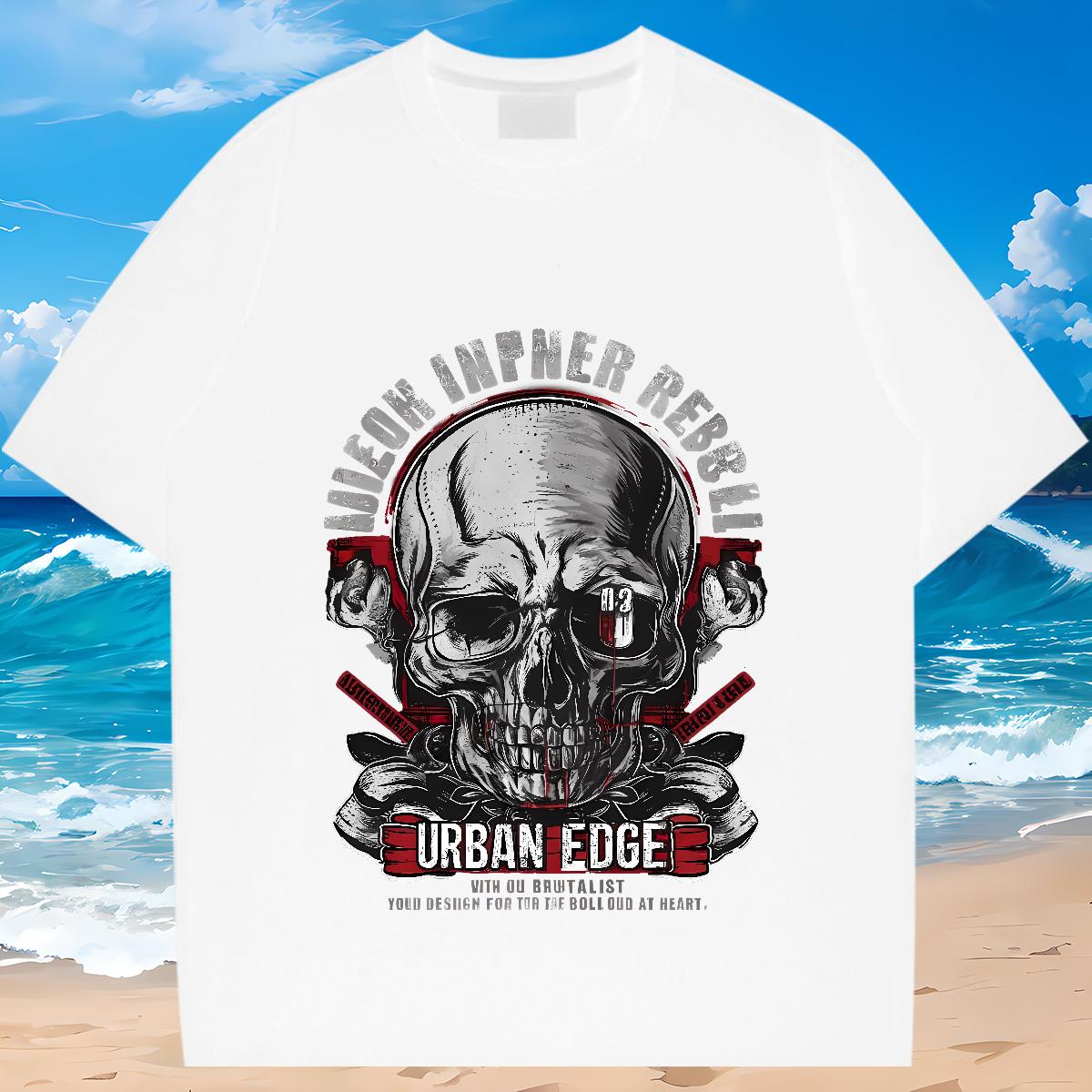 DIY Customized T Shirts Men Skeleton 230g Cotton Oversized 3XL 4XL Tshirt for Man Woman Spring Summer Breathable Crew Neck Cotton Loose Fit Tees