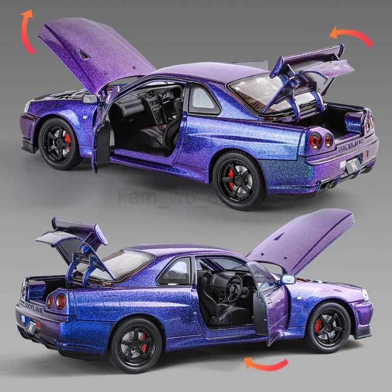 1 24 Nissan Skyline Ares GTR R34 Alloy Sports Car Model Diecasts Metal Racing Car Vehicles Model Sound Light Childrens Toys GiftM240717