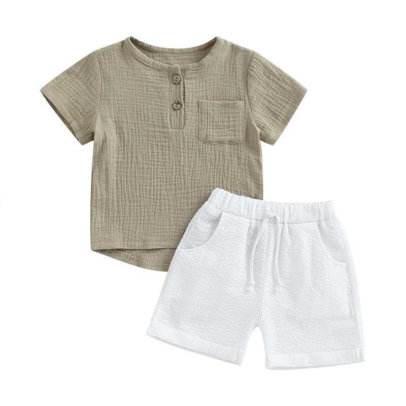Clothing Sets 0-4Y Casual Baby Clothes Set 2Pcs Solid Short Sleeve Top Shorts Suit Boy Outfits Baby Summer Clothing Toddler Cotton Outfit