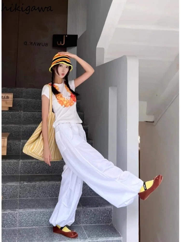 Summer Shirts for Women White T-shirt Y2k Tops Short Sleeve O-neck Print Tees Casual Chic See Throught T Shirts Ropa Mujer 240715
