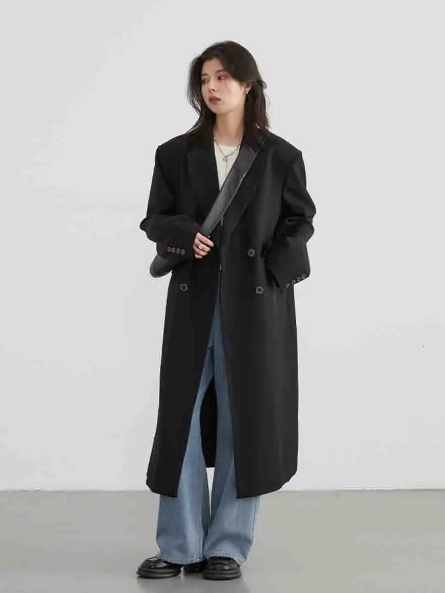 CHIC VEN Womens Trench Coat Korean Double Breasted Long Jackets Korean Fashion Soild Office Lady Overcoats Spring Autumn 240716