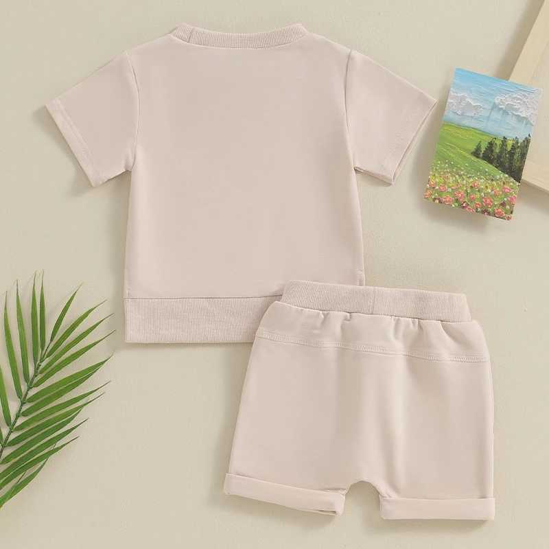 Clothing Sets Infant Baby Boy Summer Sets Short Sleeve Side Slit Solid Color Tops + Elastic Waist Folded Hem Shorts Loose Toddler Outfits