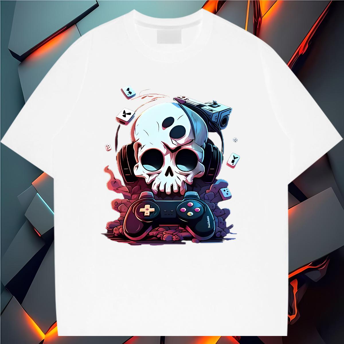 Fashion New T Shirts Men Skeleton Round Neck Short Sleeve 230g 100% Cotton Tshirts Outdoor DIY Printed Wholesale Tops