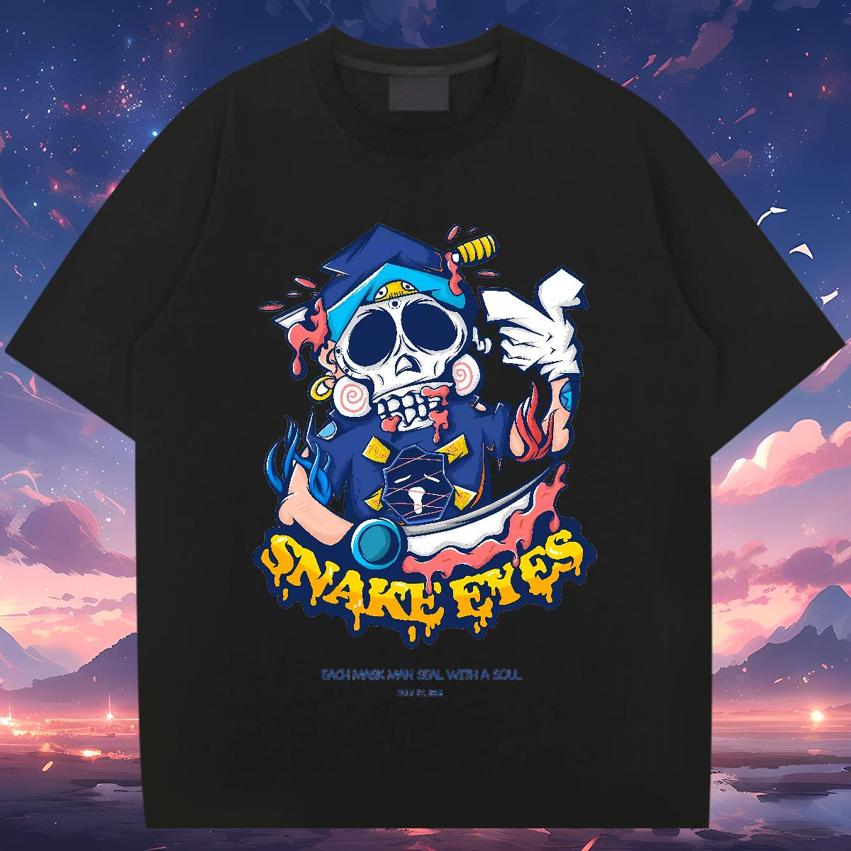 Fashion Design T Shirt For Man Skeleton 100% Cotton 230g Oversized 4XL Street Tshirts Breathable Crew Neck Comfortable