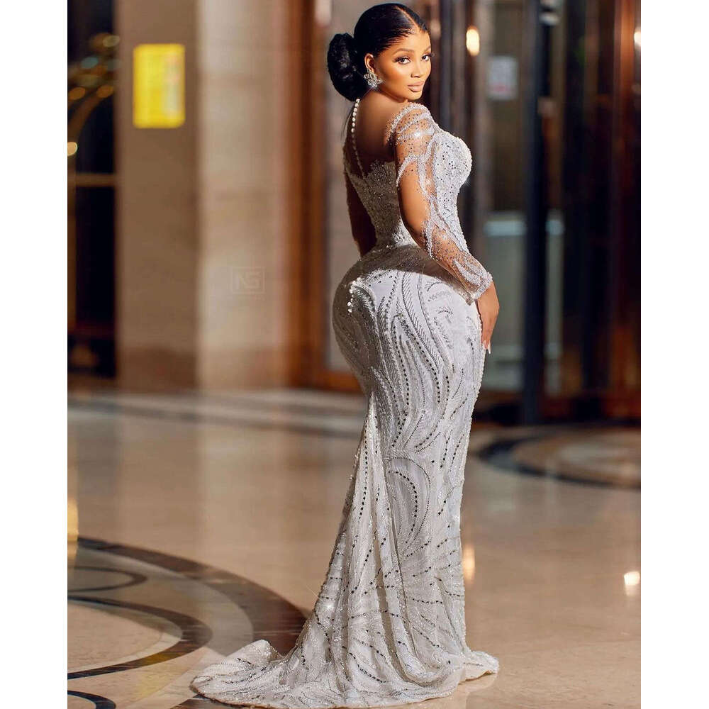 Beaded Bridal Mermaid Dresses Floral Ruffles Sparkly Bride Wedding Gowns Detachable Court Train Vestidos De Novia