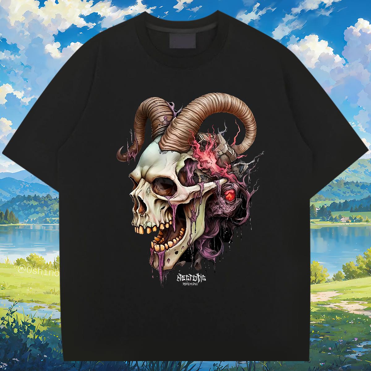 New Designer T-Shirts Skeleton 230g 100% Cotton Oversized 3XL 4XL Anime Printing Street Men Tshirts Breathable Short Sleeve Unisex