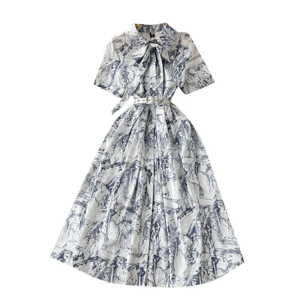French Dress2024 Summer New and Elegant Style Fragmented Flower Lace Up Waist High End A-line Long Skirt Short Self-cultivation Waist Pregnant Womens 