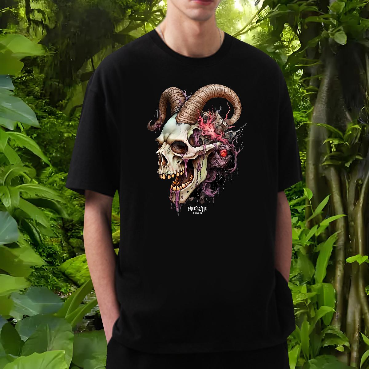 Classic T-Shirts for Men Skeleton 230g 100% Cotton Anime Print Men Tees Casual Short Sleeve Cotton O-Neck 5A Tops Shirt