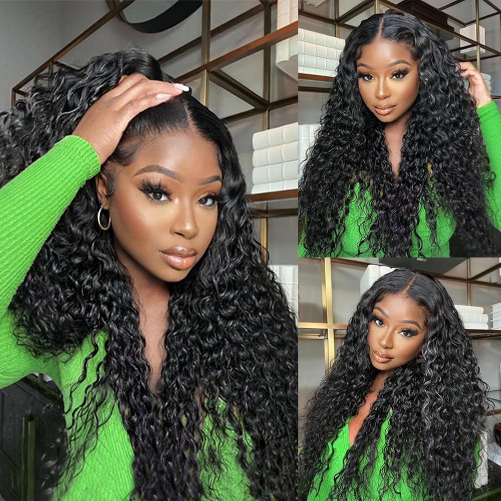 Water Wave Lace Front Wig Brazilian Virgin Human Hair 4x4 5x5 6x6 7x7 13x4 13x6 360 Full Lace Wigs for Women Natural Black Color Pre-Plucked Natural H