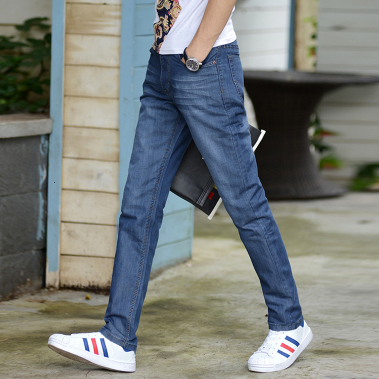 Spring and summer new Korean version slim fit straight leg business jeans men's casual ultra-thin long pants